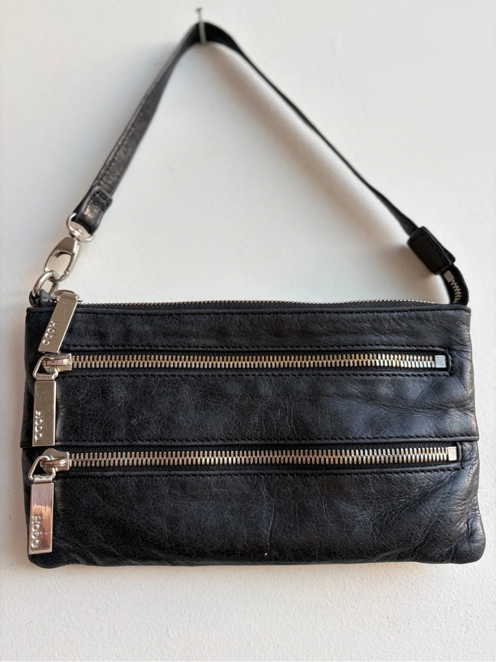 The Original Hobo Black Genuine Leather Multi Zipper Bag w/ Silver Hardware